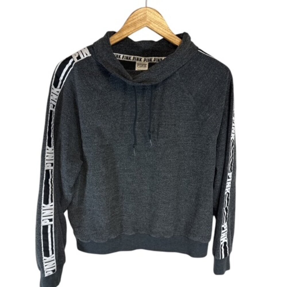 Victoria’s Secret PINK Pullover Funnel Neck Sweatshirt Size Small Gray /Black